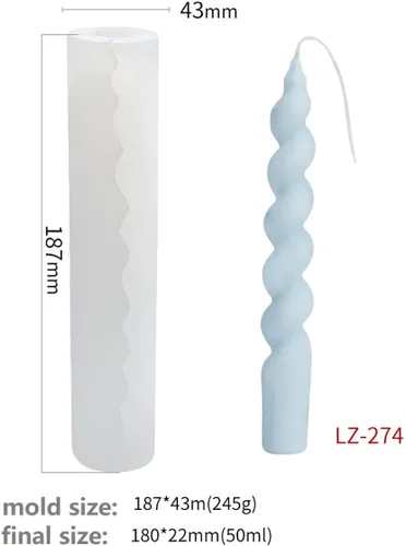Miniatura 3 de Paquete de 2 moldes de vela en espiral retorcida - Molde de silicona cilíndrico para decoración de pasteles, forma redonda, jabón, flores, fondant