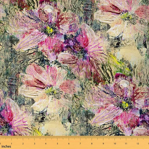 Miniatura 14 de The Yard - Tela con patrón de cachemira de flores rosadas, estilo rústico, para manualidades, tela para pasatiempos, tela retro con textura