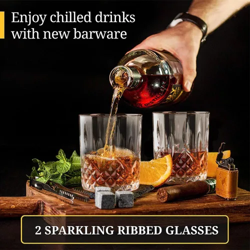 Miniatura 3 de Juego de 2 vasos de whisky para hombres, paquete de 2, vasos de whisky whisky bourbon escocés de 10 onzas, 8 rocas escalofriantes con pinzas
