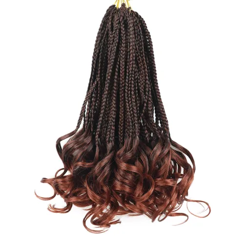 Miniatura 48 de Trenzas de ganchillo rizado francés T33, cabello pre-anillado 10 pulgadas, trenzas cortas rizadas francesas con extremos rizados, trenzas box