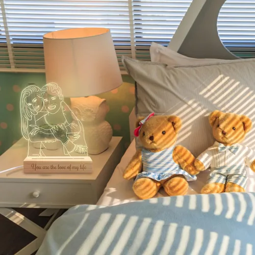 Miniatura 7 de Lámpara de fotos personalizada de ilusión de retrato 3D, placa grabada con imagen personalizada, luz nocturna con base de madera, lámpara LED