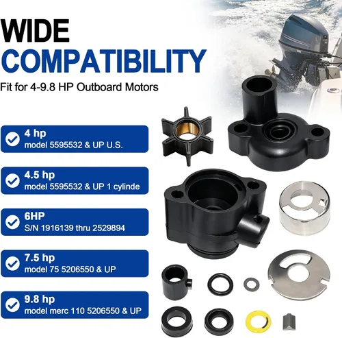 Miniatura 3 de MARKGOO Kit de reparación de impulsor de bomba de agua 70941A3 compatible con motores fueraborda Mercury y Mariner 4 4.5 6 7.5 9.8 HP Motor de barco