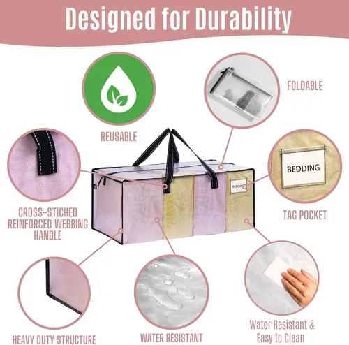 Miniatura 6 de VENO Paquete de 4 bolsas de mudanza resistentes, bolsas de embalaje transparentes para una fácil visibilidad, alternativa a las cajas de mudanza