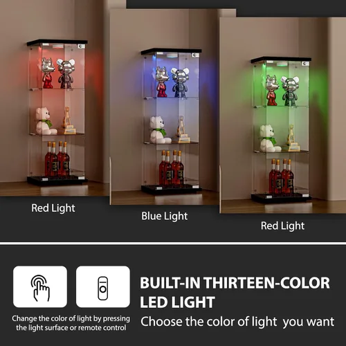 Miniatura 6 de FANYUSHOW - Vitrina de cristal templado con luces LED y cerradura, negro, gabinete Curio de 1 puerta y 3 estantes con estantes de vidrio