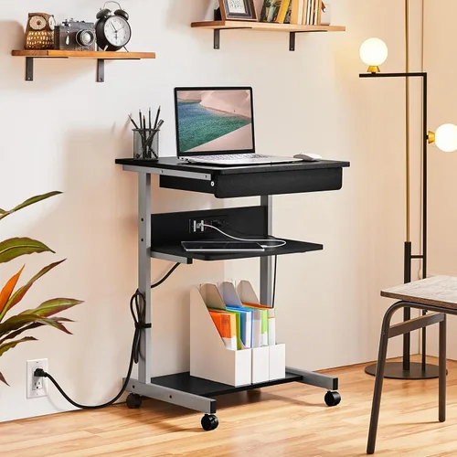 Miniatura 2 de Yaheetech Mesa para computadora portátil de 22 pulgadas, escritorio de oficina en casa con toma de corriente para espacios pequeños, estación