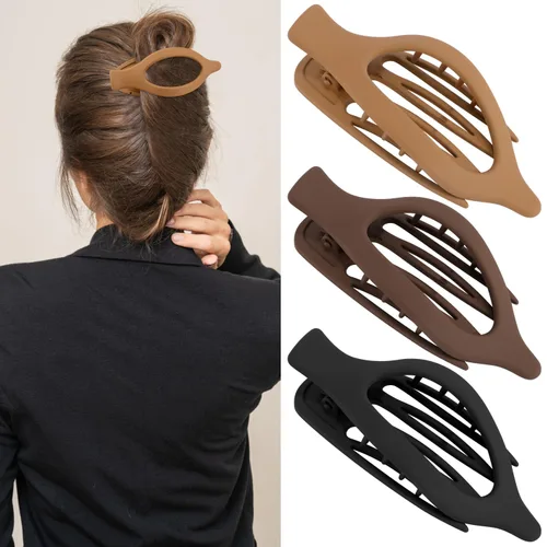 Miniatura 17 de ATODEN Pinzas planas para el cabello, 3 piezas, French Concord - Pinzas de mandíbula neutras grandes para cabello fino/grueso, blanco, marrón, negro