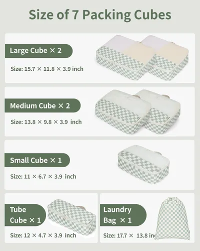 Miniatura 3 de Narwey Juego de 7 cubos de equipaje para viaje, equipaje de mano, bolsas organizadoras de equipaje para niños, mujeres y hombres, bolsa organizadora