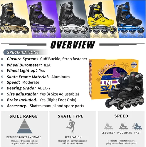 Miniatura 4 de MammyGol Patines en línea para niños y niñas jóvenes, patines ajustables de 4 tallas con ruedas intermitentes de PU, patines en línea agresivos