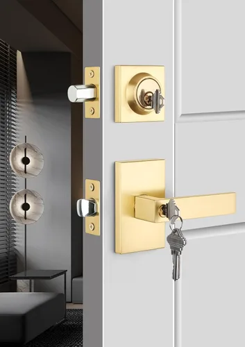 Juego de cerraduras doradas para puerta exterior, juego de cerraduras para puerta principal con pestillo de seguridad, juegos de cerraduras Dorado