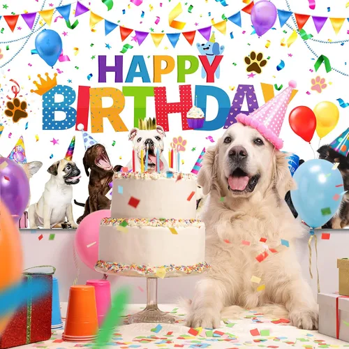 Miniatura 4 de Tatuo Telón de fondo de cumpleaños para perros, decoración de fiesta de cumpleaños de cachorros, pancarta temática de perro, fondo de fotografía