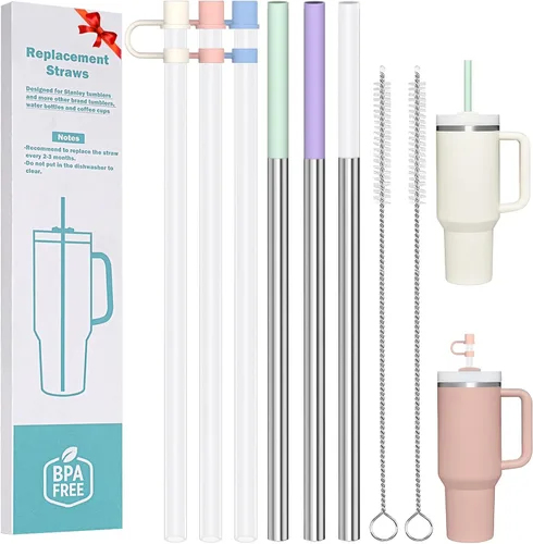 Miniatura 12 de HEYSKAY Popote reutilizable compatible con Hydro Flask botella de agua de boca ancha de 18 a 64 onzas con 2 cepillos para popotes, 6 popotes 6