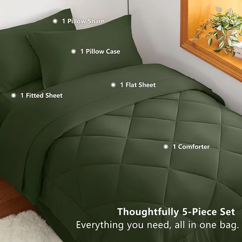 Miniatura 78 de CozyLux Juego de edredón tamaño King, color naranja quemado, toda la ropa de cama en una sola bolsa, 7 piezas: edredón, fundas de almohada