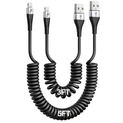 Miniatura 12 de Cable de carga para iPhone para automóvil de 3 pies, paquete de 2 cables Lightning enrollados, [certificado Apple MFi] cable de carga retráctil