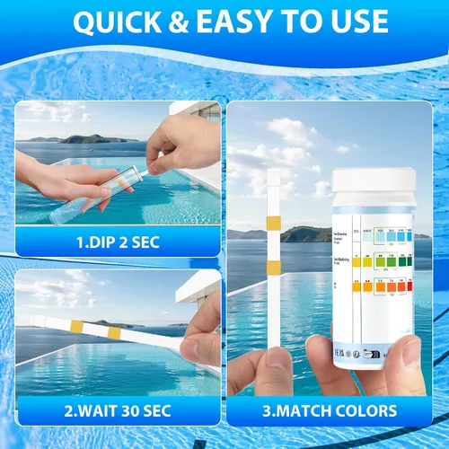 Miniatura 4 de Accevo Tiras de prueba para bañera de hidromasaje, kit de prueba de agua de piscina 3 en 1 para cloro/bromo, pH, alcalinidad total, tiras de prueba