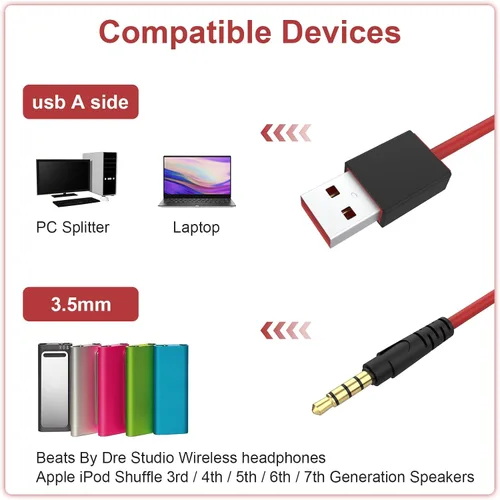 Miniatura 3 de Alitutumao Cable de carga USB de 0.138 in, cable de sincronización de datos, compatible con auriculares inalámbricos Beats By Dre Studio Solo