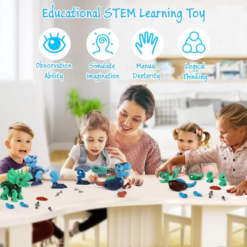 Miniatura 2 de Juguetes STEM de dinosaurios para niños de 3 a 5 años, juguetes de dinosaurio desmontables con taladro eléctrico, juguete educativo de construcción