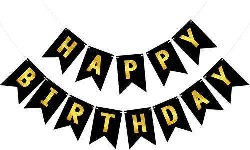 Miniatura 21 de Hooqict Cartel de feliz cumpleaños negro para telón de fondo, decoraciones de cumpleaños negras para hombres y mujeres, suministros de fiesta