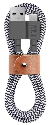 Cable Native Union Belt USB-C a USB-A - Cable de carga ultrarresistente de 4 pies con correa de cuero compatible con iPhone 16, Samsung Galaxy Z