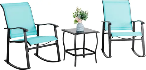 Vongrasig - Juego de 3 piezas de muebles para exteriores con mecedoras, juego de bistró de tela Textilene, juego pequeño de muebles de patio, juego