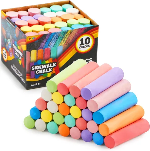 JOYIN 30 tizas para acera para niños, 10 colores, no tóxicas, jumbo, lavables, para niños de 1 a 3 años, suministros escolares, imprescindibles para