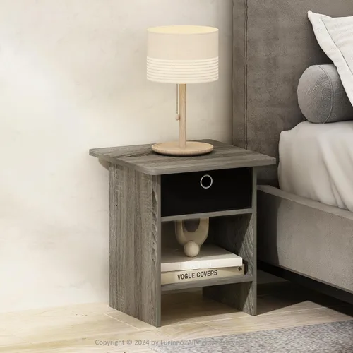 Miniatura 7 de Furinno TIDUR - Mesita de noche cuadrada de esquina redonda con compartimento de almacenamiento, mesa de noche, mesa auxiliar, mesa auxiliar