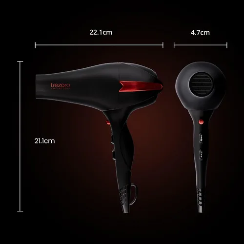 Miniatura 7 de TREZORO Secador de pelo profesional para mujer, secador de pelo iónico de 2000 W para salón y uso personal, potente, secado rápido y silencioso