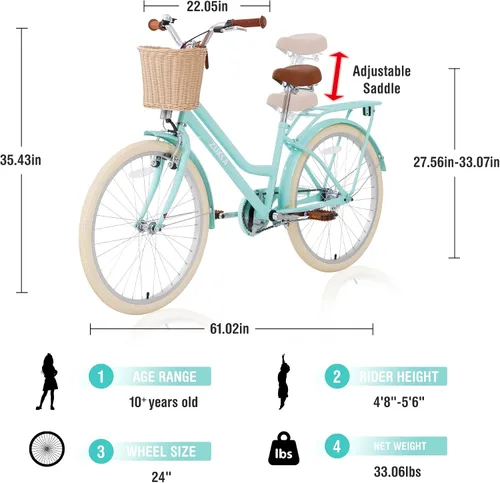 Miniatura 2 de ZUKKA Bicicleta para niños de 20/24 pulgadas con cesta de una sola velocidad, freno delantero en V y freno trasero para niños mayores de 7 años