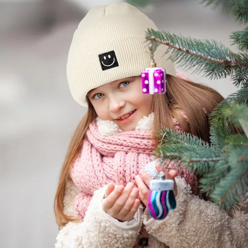 Miniatura 5 de Mepase Gorro de punto con cara sonriente para bebé, 3 unidades, para niños pequeños, gorro de invierno suave bordado con cara sonriente