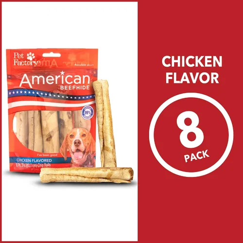 Miniatura 4 de Pet Factory American Beefhide - Rollos de chips de 5 pulgadas para perros, sabor a pollo, 8 unidades/1 paquete