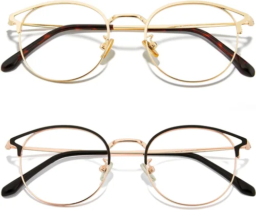 Cyxus Paquete de 2 lentes de bloqueo de luz azul para mujer, diseño de montura redonda de ojo de gato, luz azul antidañina entre 380 nm y 450 nm