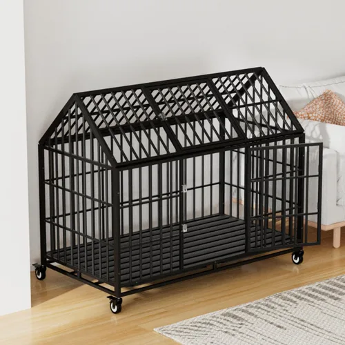 Miniatura 7 de Jaula para perros de servicio pesado de 42", jaula grande para perros, perreras y jaulas de metal fuerte para perros grandes, apertura superior