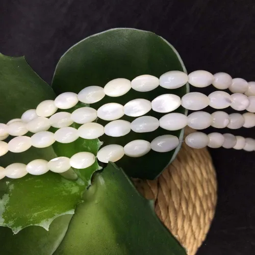 Miniatura 3 de Cuentas de concha de madreperla blanca de arroz, cuentas sueltas de piedras preciosas para hacer joyas, hebras de 15 pulgadas (0.157 x 0.276 in)