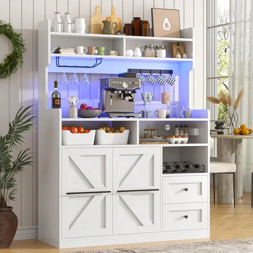 Miniatura 19 de VVFLU 55" Modern Farmhouse Buffet Cabinet with Storage, Coffee Bar Cabinet with 2 Drawers and 4 Barn Doors, Sideboard Storage Cabinet for Kitchen