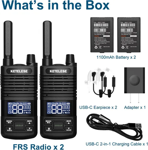 Miniatura 9 de KETELESE T1 FRS Walkie Talkie Set para adultos, radio bidireccional de largo alcance, con auricular de radio familiar Walkie-Talkie, NOAA, VOX