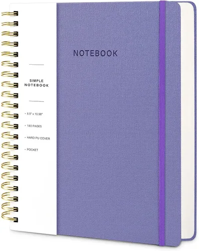 Miniatura 33 de Cuaderno de espiral – Cuaderno grande de tapa dura de 8.5 x 10.98 pulgadas con banda elástica y bolsillo, 180 páginas, diario plano de alambre