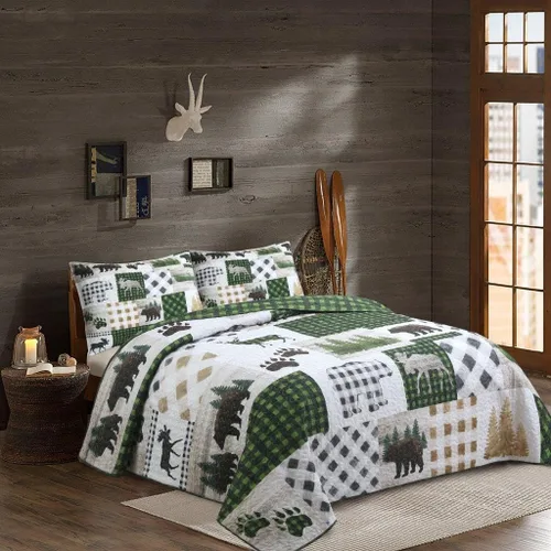Miniatura 10 de Virah Bella Juego de ropa de cama King Lodge de 3 piezas, juego de edredón reversible rústico con fundas de almohada decorativas, panel familiar