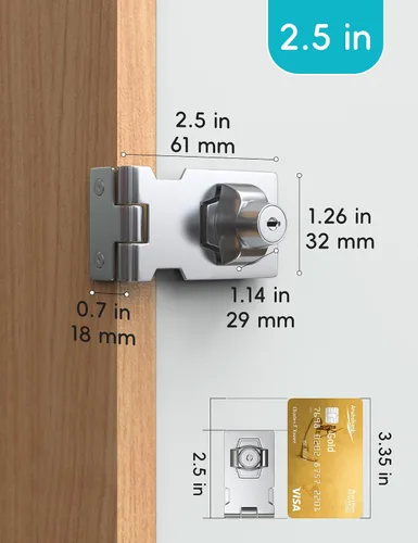 Miniatura 2 de Cerradura de pestillo con llave de 2.5 pulgadas para gabinetes y puertas pequeñas, diseño de perilla giratoria, aleación de zinc de servicio pesado