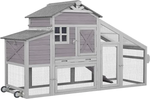 Miniatura 9 de Aivituvin Gallinero móvil de madera para gallinero con caja de anidación, jaula grande para aves de corral mejorada con marco de hierro fuerte