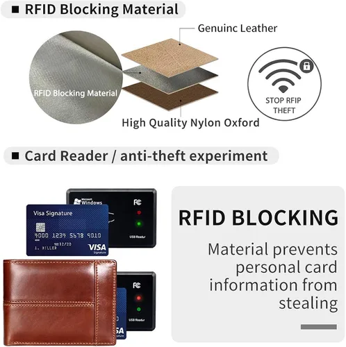 Miniatura 5 de Mens Wallet Slim Genuine Leather RFID Thin Bifold Wallets For Men Minimalist Front Pocket ID Window 12 Card Holders Gift Box
