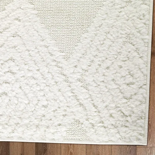 Miniatura 3 de Antep Rugs Palafito 2x4 Alfombra de área interior con textura de pelo Shaggy geométrico de diamante de alto a bajo (blanco, 2 pies x 4 pies)