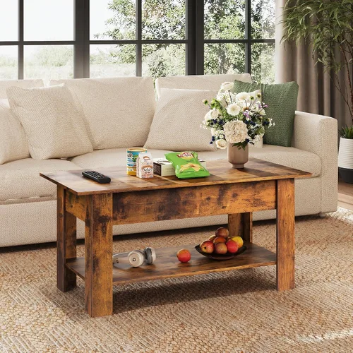 Miniatura 7 de WLIVE Mesa de Centro, Mesa de Centro de 39" con Tapa Elevable y Compartimento Oculto, Estante de Almacenamiento y Tapa Elevable para Hogar, Sala