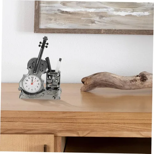 Miniatura 4 de BESTOYARD Reloj despertador de violín con soporte para bolígrafo, reloj de mesa analógico alimentado por batería, 8.66 x 5.90 x 1.96 pulgadas, 5.85