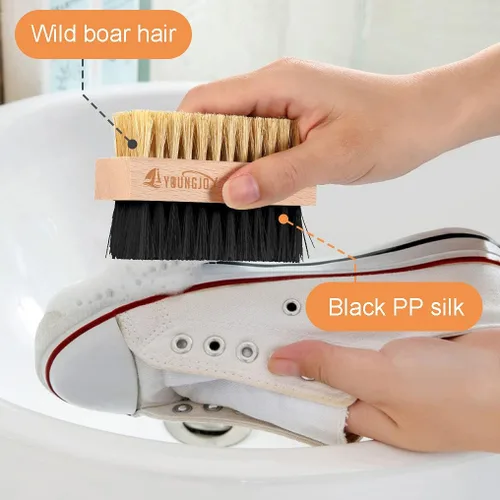 Miniatura 5 de Juego de cepillos limpiadores de zapatos de doble cara jabalí y cerdas de plástico con paño de microfibra