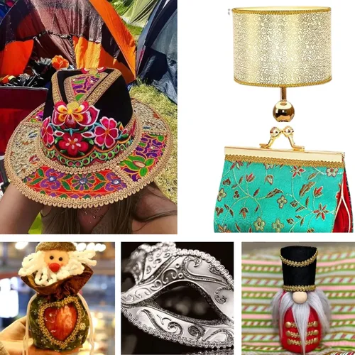 Miniatura 4 de Cinta de Encaje Trenzado Metálico Dorado Tipo Ciempiés para Manualidades DIY de Boda Nupcial, Costura, Disfraces, Navidad, Halloween