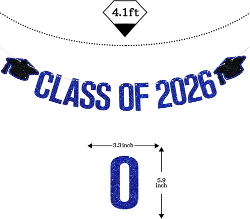 Miniatura 7 de Banner de clase de 2026 – Decoraciones de graduación 2026, decoraciones de felicitaciones graduadas, suministros de decoración de fiesta de Azul