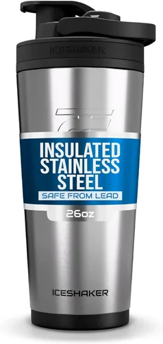 Miniatura 5 de Ice Shaker Botella Agitadora de Acero Inoxidable 26 oz, Negro/Blanco Se Mantiene Fría por Más de 30 Horas Vaso Aislado con Agitador de Rosca