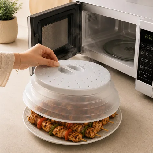 Miniatura 10 de s Cubierta para salpicaduras de microondas, cubierta de microondas para alimentos, tapa protectora de salpicaduras de microondas con asa, cubierta
