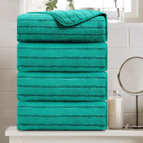 Miniatura 27 de Juego de 8 toallas de baño grandes a rayas estilo cabana color verde militar - Sábana de baño extragrande - 2 toallas de baño, 2 toallas de mano, 4
