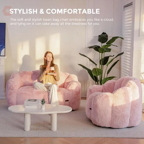 Miniatura 4 de MAXYOYO Puf para adultos, sofá puff en forma de floral, sofá de piel sintética ultrasuave, silla de lectura grande para sala de estar, dormitorio
