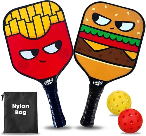 Kids Pickleball Paddle Set of 2 - Includes 2 Pickleball Paddles with 2 Balls, Lightweight, Fiberglass, Better Control, Beginner Racket, Perfect